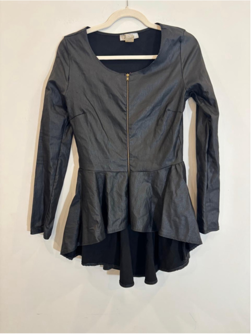 Women's Jasmine Black Faux Leather Peplum Blouse Size M - #c66
